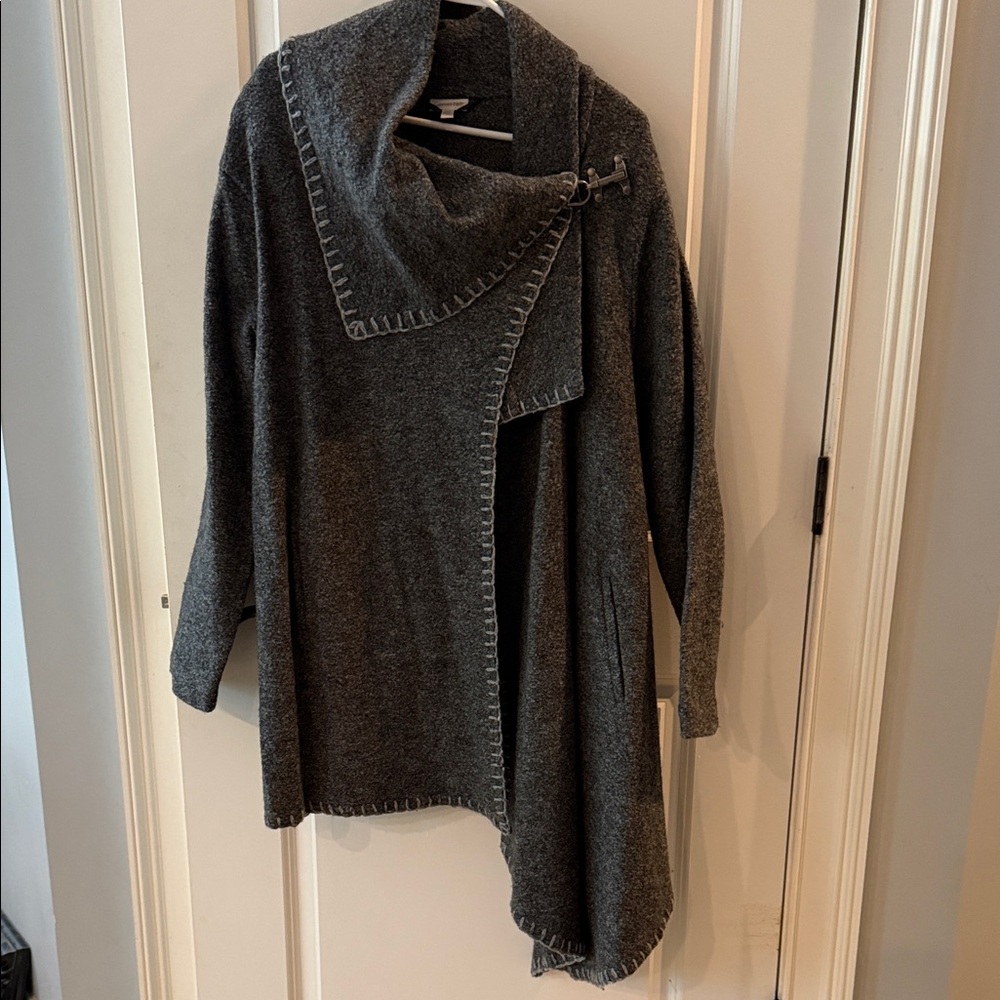 Garnet Hill Sz 16 Boiled Wool Asymmetrical Jacket Charcoal New
